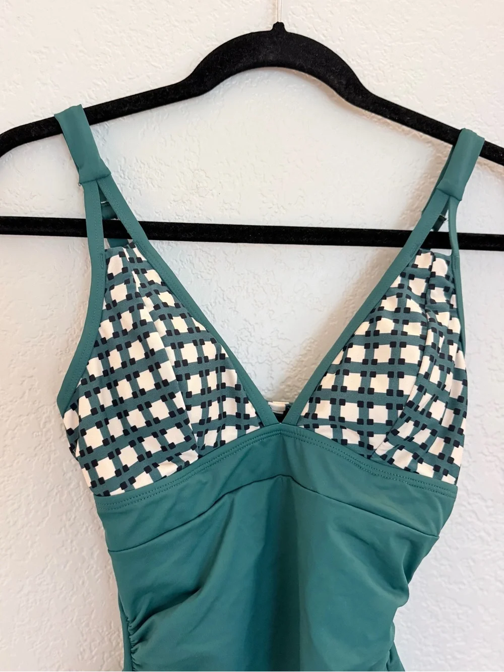 Cupshe Green Checkered Print Ruched One Piece Swimsuit Small